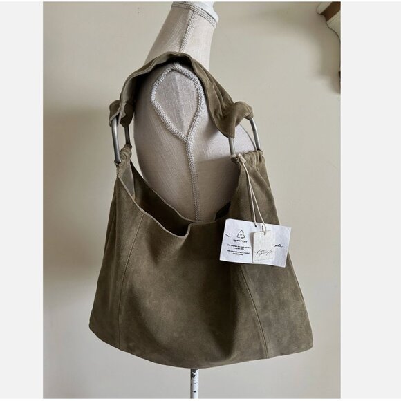 Free People NWT Bobbi Slouch Suede Leather Olive Green Tote - Picture 2 of 12